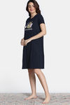Zivame Farm Lore Knit Cotton Knee Length Nightdress - Navy Peony — thumbnail 3